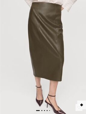 Mango Olive Green Faux Leather Pencil Skirt FAUX-LEATHER PENCIL SKIRT 7779